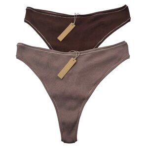 SKIMS Cotton Rib Dipped Thong Lot of 2 Umber Chocolate 3X